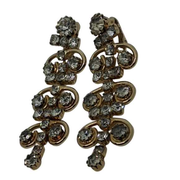 Vintage Sarah Coventry 1950s/60s Dangle Drop Rhinestone Clip Earrings - Picture 4 of 6